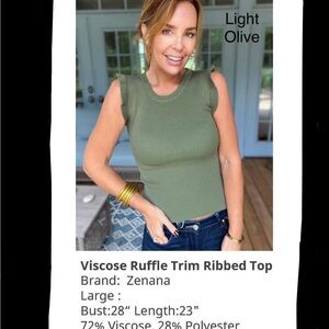 Zenana Outfitters Green Ruffled Ribbed Tank Top